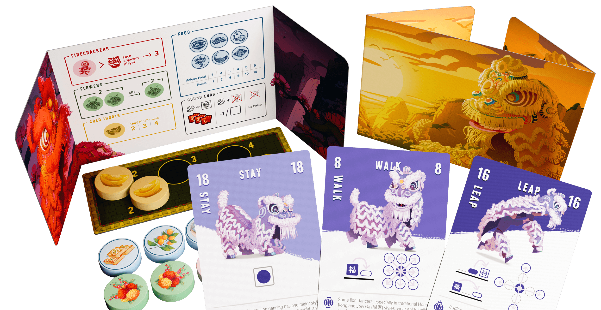 Play moves such as Stay, Walk, and Leap simultaneously to face off against rival Lion Dancers.