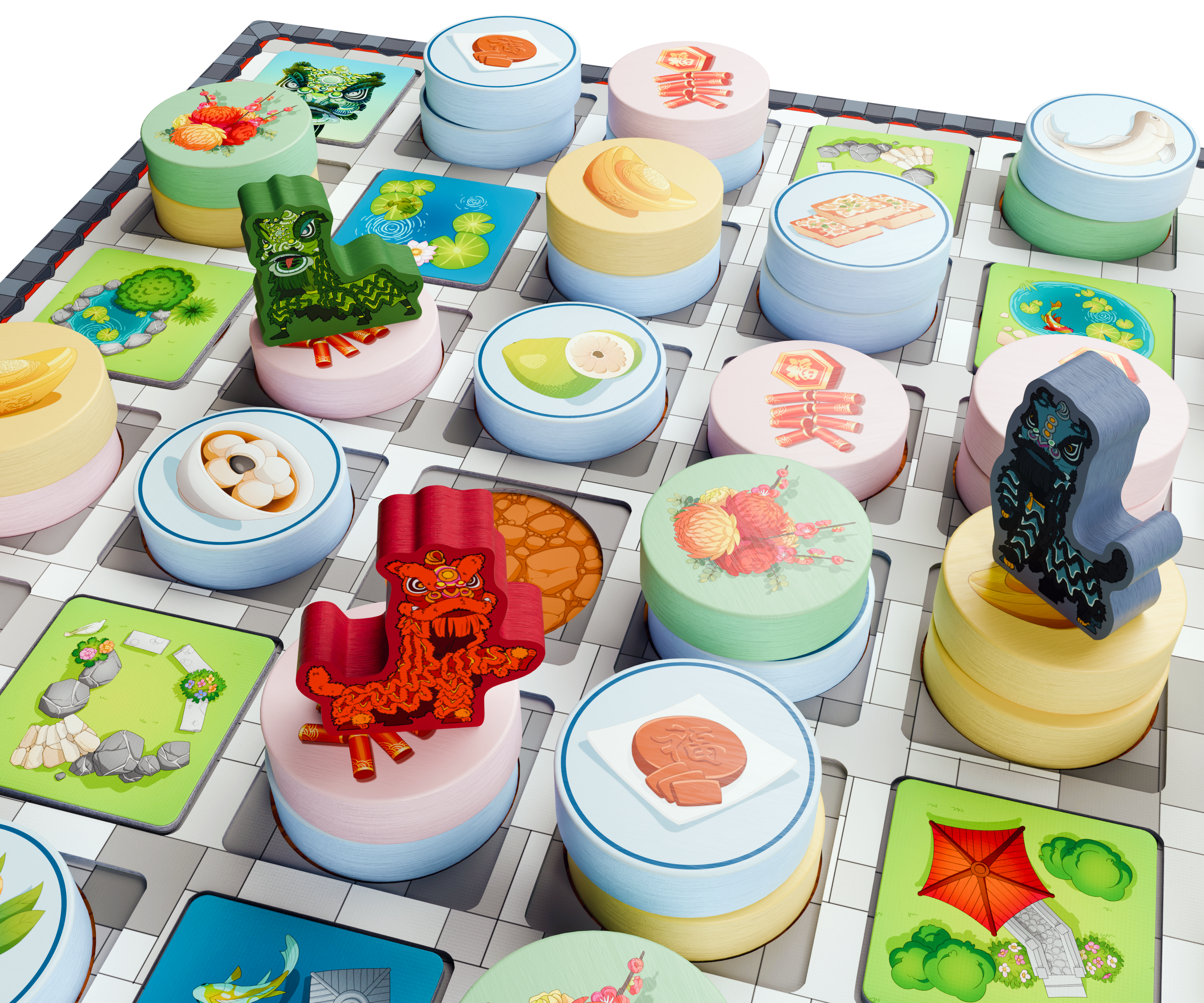 Lions move across towering pillars and collect festive treasures!